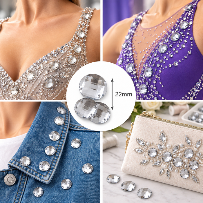 Doodles - Round Sew-On Rhinestones Embellishments 22mm – 3 Pieces