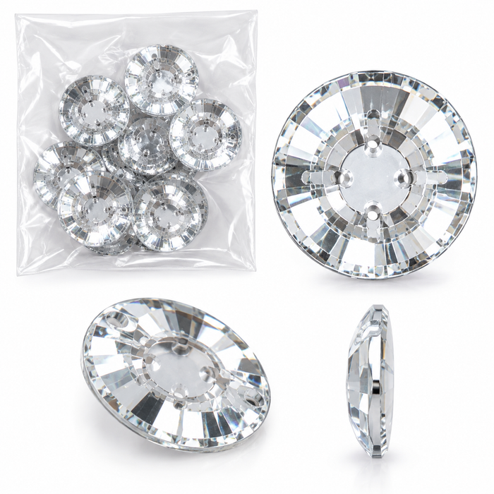 Balt - Round Faceted Crystal Rhinestone Sewing Buttons, 25mm – 6 Pieces