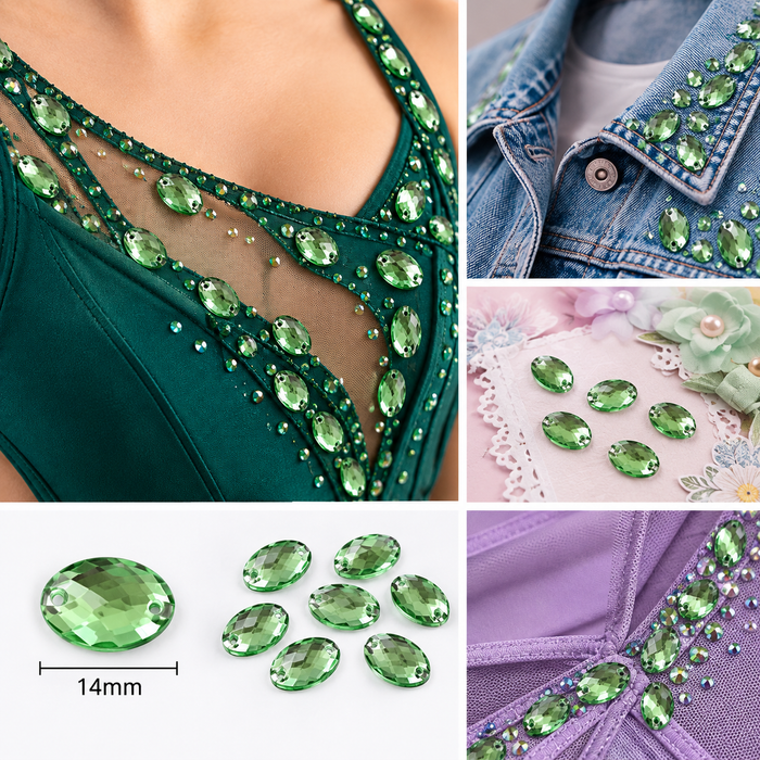 Balt - Oval Green Sew-On Rhinestones Embellishments 14mm – 8 Pieces