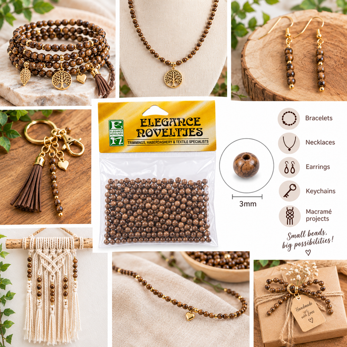 Doodles - Elegance Novelties - Brown Round Wooden Beads – 3mm, 100 Pack
