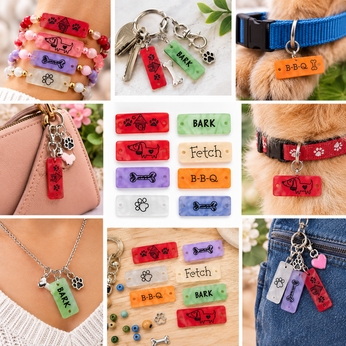 Doodles - B.Bark - Acrylic Rectangle Dog-Themed Word & Picture Beads – 7 Designs