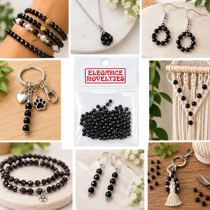 Doodles - Elegance Novelties - Black Round Wooden Beads – 3mm, 100 Pack