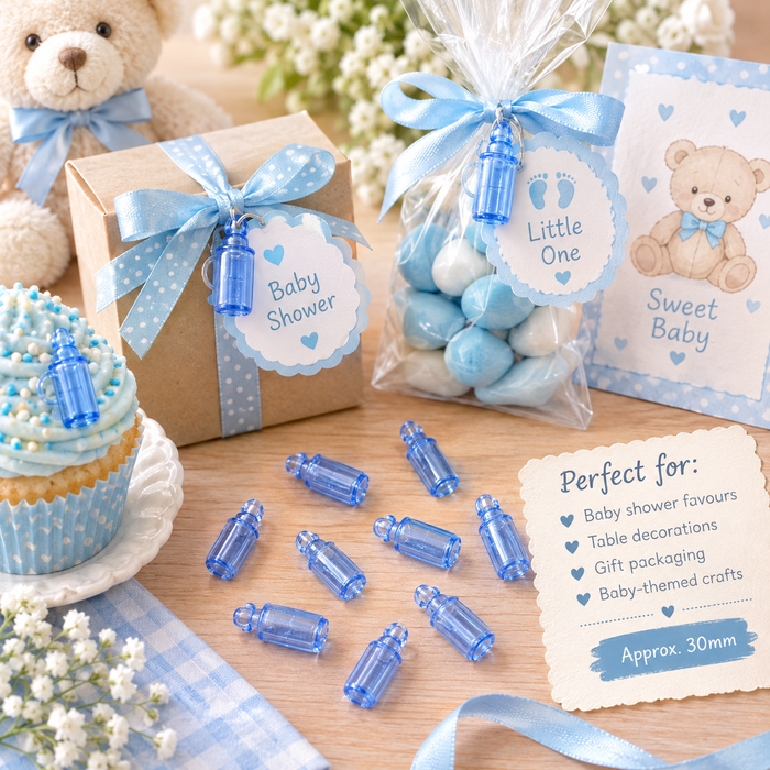 Doodles - Blue Mini Baby Bottle Charms – 30mm, 9 Pack