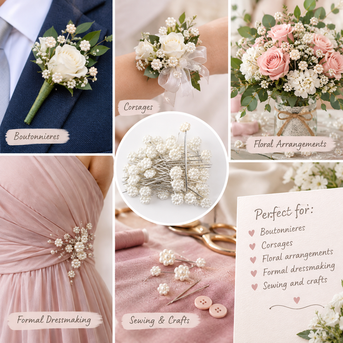 Doodles - White Flower-Head Faux Pearl Corsage Pins – 50 Pack