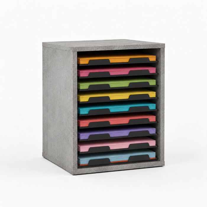 Doodles Best Craft Organizer - Stackable Storage Cube - Paper Shelves - Concrete Texture and Black