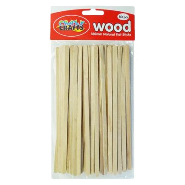 Crazy Crafts - Plain Flat Sticks 180mm, 80pcs