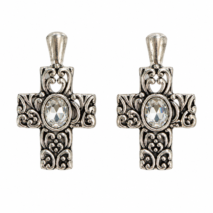 Doodles - Antique Silver Cross Charms with Clear Crystal – 3.5cm