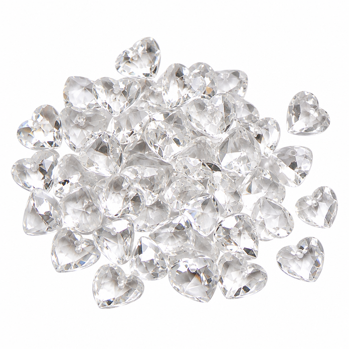 Doodles - Clear Faceted Acrylic Crystal Hearts with Hole – Wedding & Craft Décor -10mm