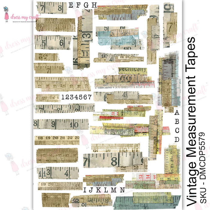 Dress My Crafts - Transfer Me Sheet A4- Vintage Measurement Tapes