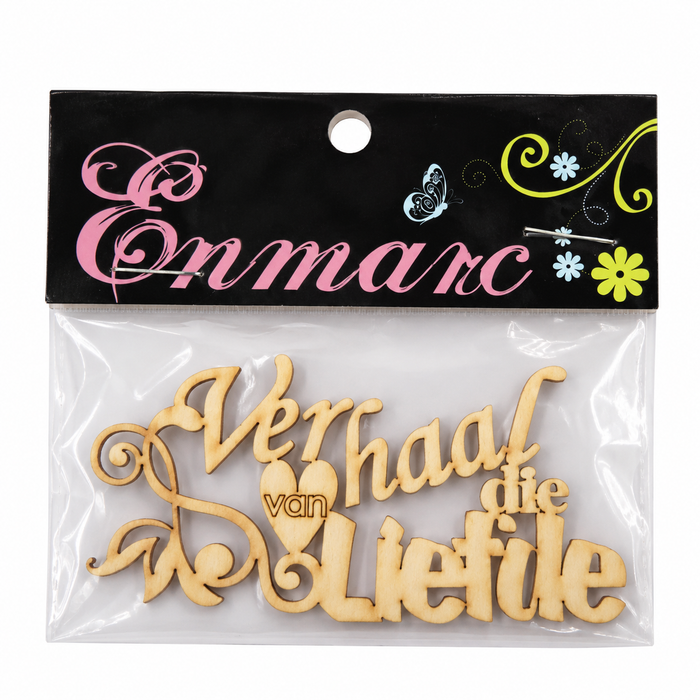 Doodles - Enmarc - “Verhaal van die Liefde” Wooden Phrase Embellishment