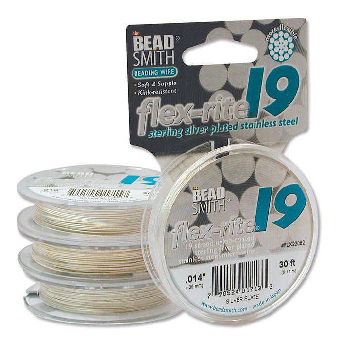 BeadSmith Flex-Rite Beading Wire, 19 Strand .014" Thick, 9.14meter Spool, Silver Plated
