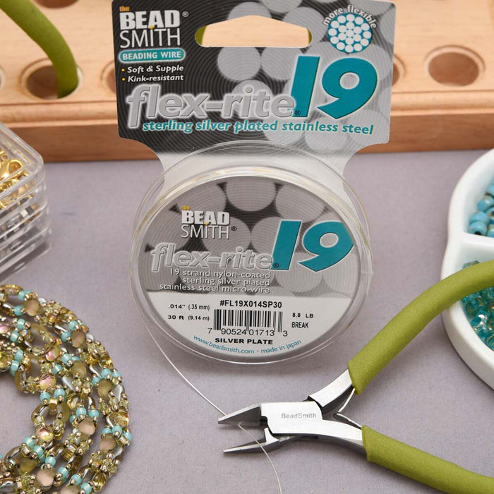 BeadSmith Flex-Rite Beading Wire, 19 Strand .014" Thick, 9.14meter Spool, Silver Plated