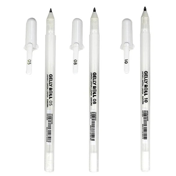 Sakura Gelly Roll Gel Ink Pens - 0.5mm/0.8mm/1.0mm 3/Pkg - White