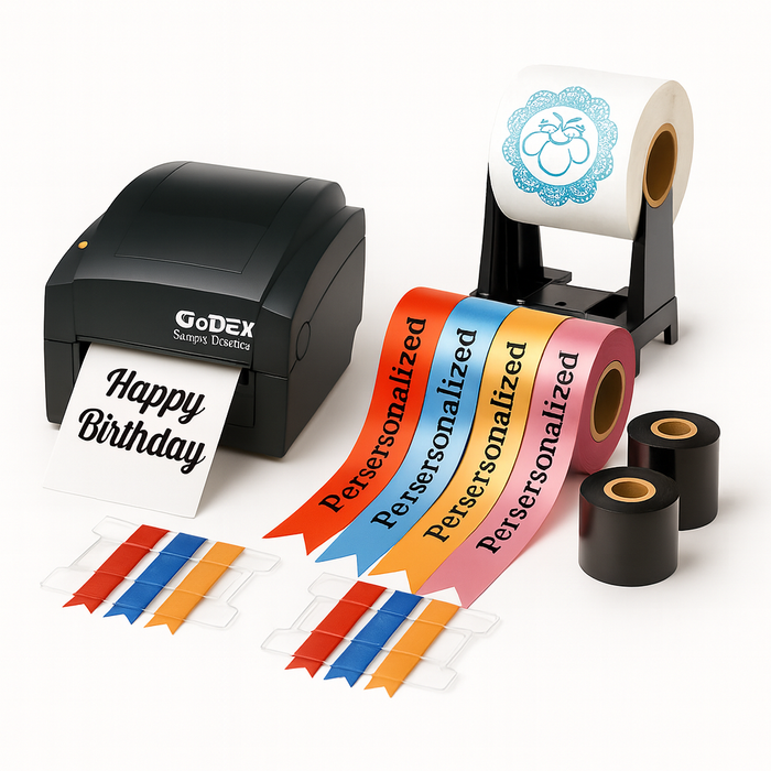 Godex GE300 - Thermal Printer - Ribbon & Label Printer - Super Bundle with Media Stand