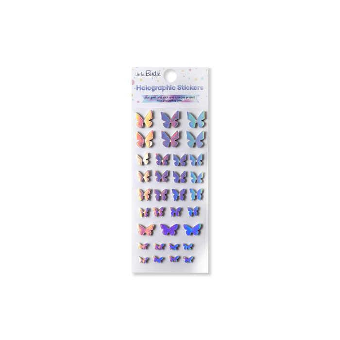 Little Birdie 3D Sticker Embellishments-Holographic  Rainbow Flutter, 33pc