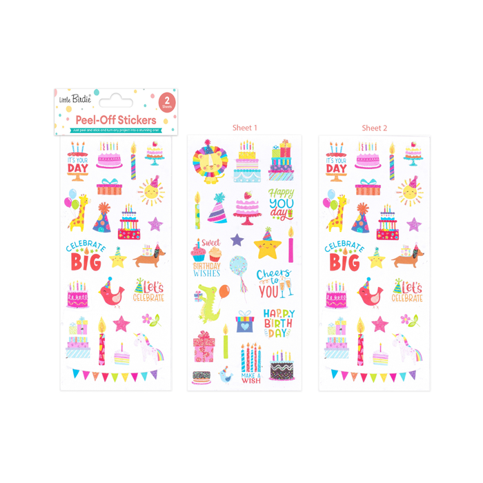 Little Birdie Peel Off Stickers - Celebrate Big, Approx 9 x 4in 2sheet