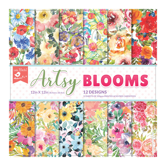 Little Birdie - Paper Pack Artsy Blooms 12 Design 12In X 12In 12 Sheets Of 250Gsm