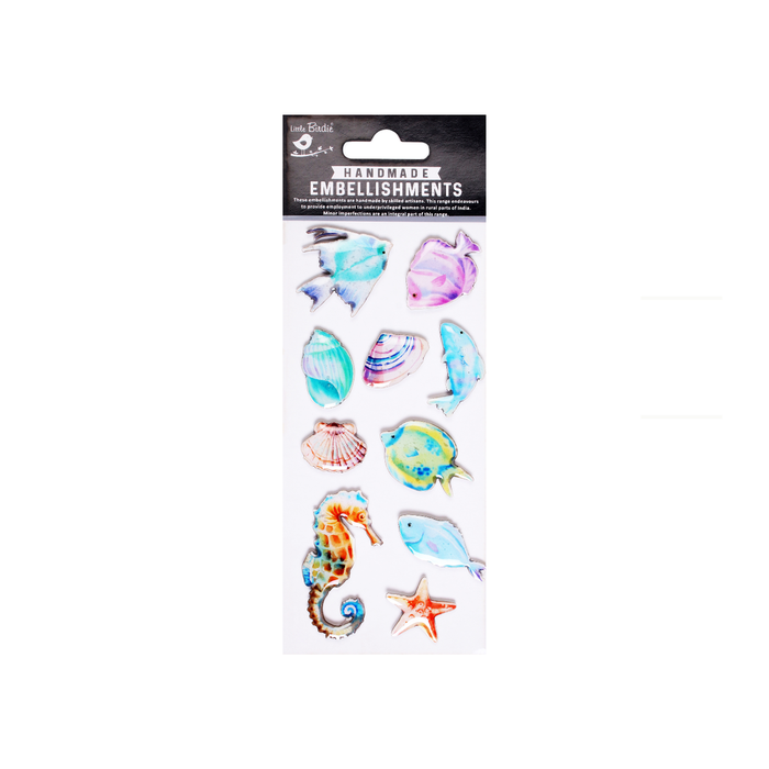 Little Birdie 3D Sticker Embellishment-Self-Adhesive  Handmade Resin Stickers - Ocean world 10pc