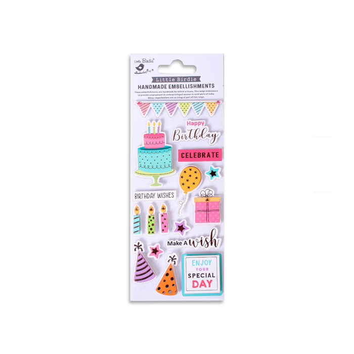 Little Birdie 3D Sticker Embellishment-Self-Adhesive Handmade Make a Wish 17pc