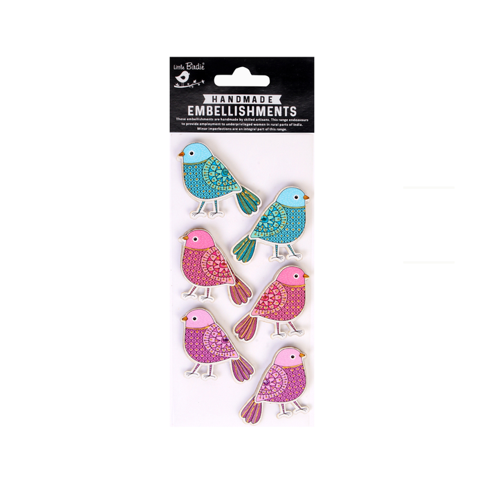 Little Birdie 3D Sticker Embellishment-Self-Adhesive Handmade Doodle Bird 6pc