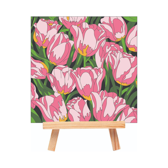Little Birdie - DIY Paint By Numbers Kit Tulip Garden Approx Canvas size 20.32 x 20.32cm Easel size 18 x 21cm 1pc