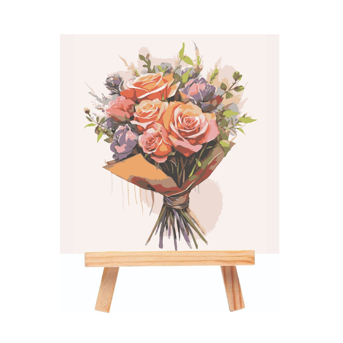 Little Birdie - DIY Paint By Numbers Kit Rose Bouquet Approx Canvas size 20.32 x 20.32cm Easel size 18 x 21cm 1pc