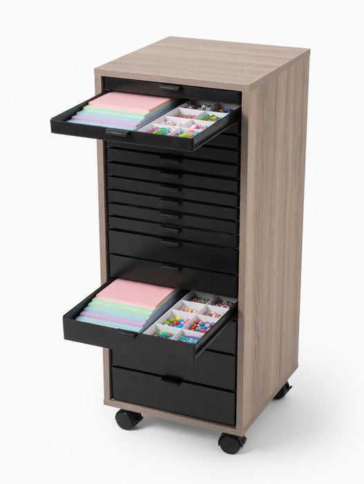 Doodles Best Craft Organizer - Crafting Storage Cabinet - Drawers with Inserts - Bar Height - Wood Grain