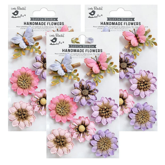 Little Birdie Arcadia Paper Flowers 8/Pkg-Fairy Sparkle