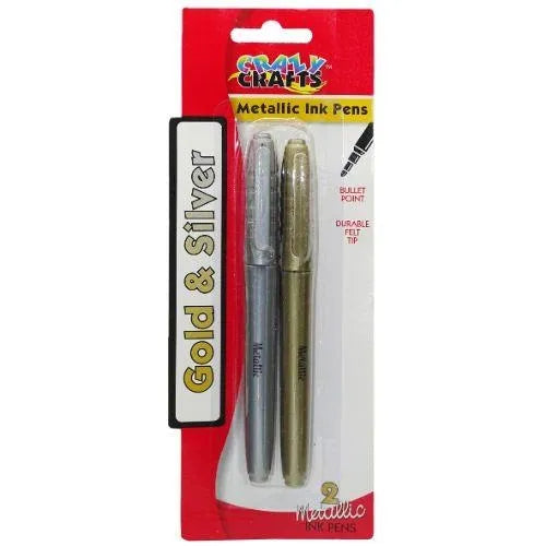 Crazy Crafts - Metallic Ink Pens - Gold & Silver Bullet Point 2pcs