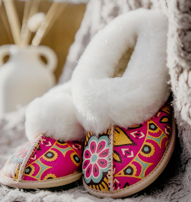 Mandala Pink Sheepskin Slippers - Adult Size 6