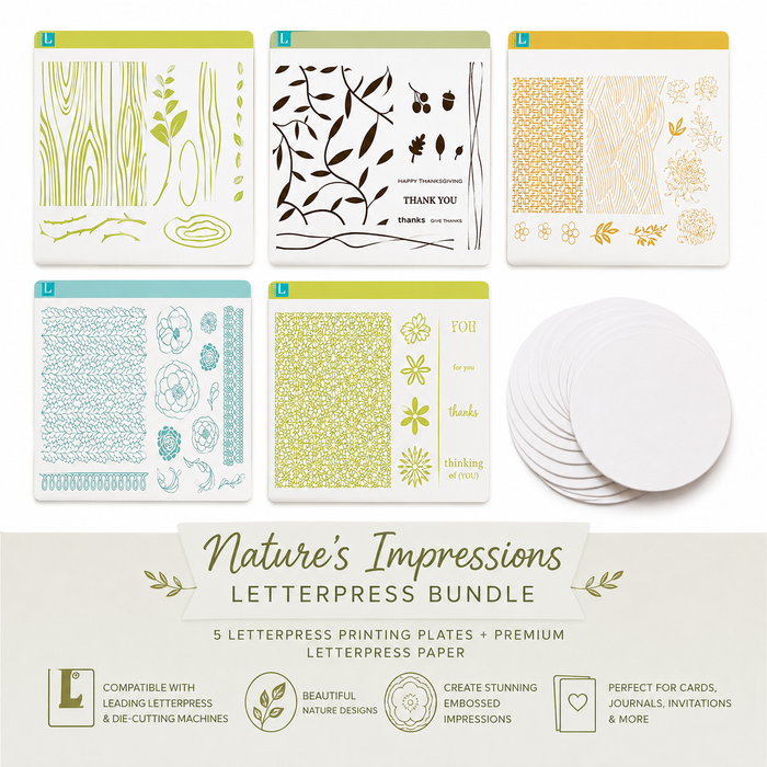 Doodles Nature's Impressions Embossing Letterpress Bundle - 5 Plate Sets plus Premium Paper