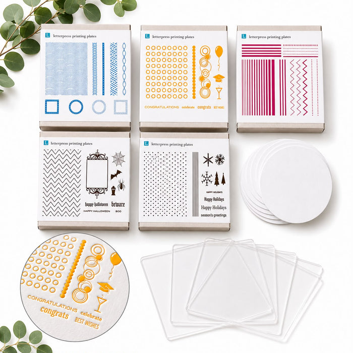 Doodles Seasonal Celebrations Impressions Embossing Letterpress Bundle - 5 Plate Sets plus Premium Paper