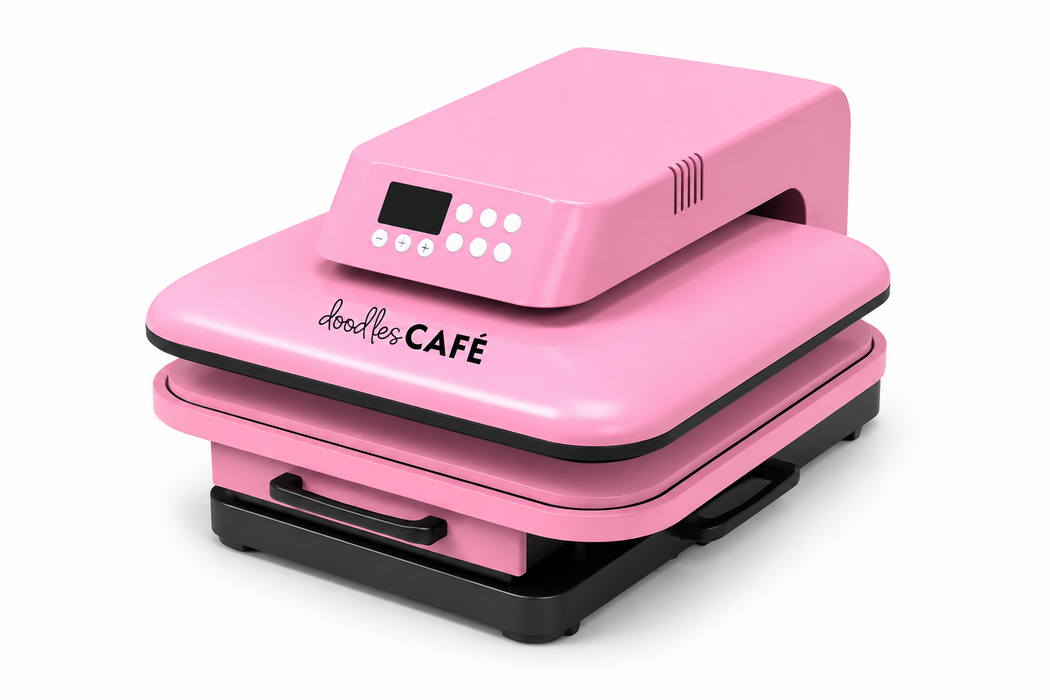 Doodles Autopress - Professional Automated Heat Press w Slide-Out Tray (15" x 15") 38cm x 38cm, 1800W - Lovely Pink Lady - Demo Model