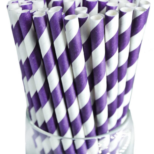 Weddingstar - Candy Striped Straw - Retro Purple - 75 piece