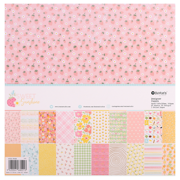 Rosie's Studio - Sweet Sunshine Collection - 12x12 Designer Paper Pack (20 Single Sided Sheets including 3 Foiled Sheets)