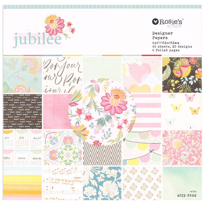 Rosie's Studio - Jubilee Collection - 6x6 Designer Paper Pack (40 Single Sided Sheets including 3 Foiled Sheets)