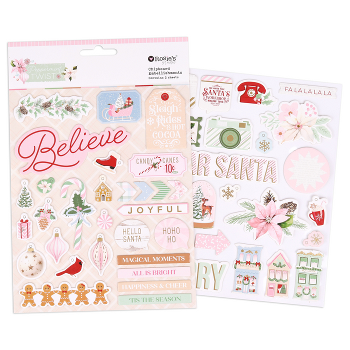 Rosie’s Studio - Peppermint Twist Collection - Chipboard Stickers