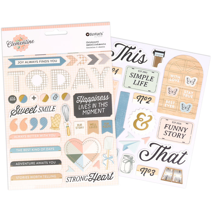 Rosie's Studio - Clementine Collection - Chipboard Embellishments 2 Sheets