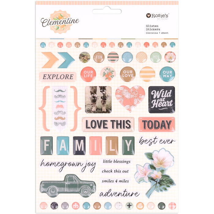 Rosie's Studio - Clementine Collection - Glisten Stickers 1 Sheet