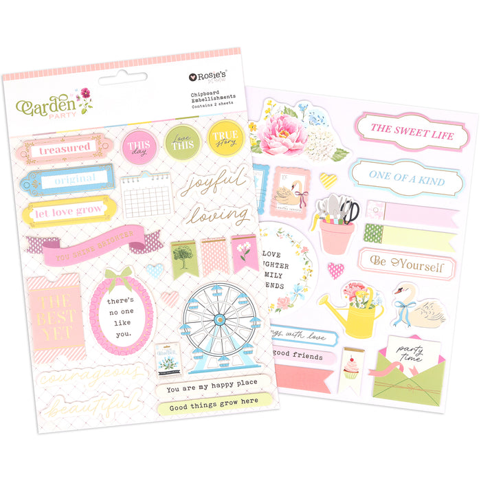Rosie's Studio - Garden Party Collection - Chipboard Stickers Embellishments, 2 Sheets