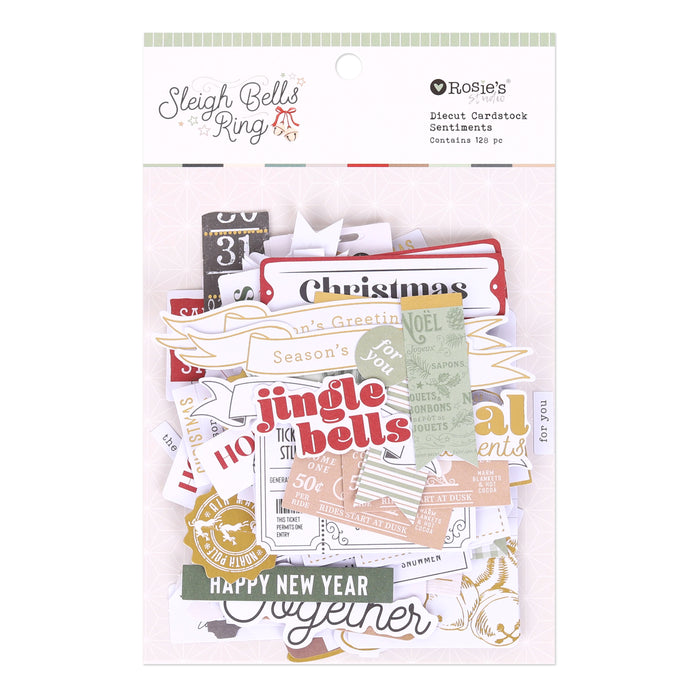 Rosie's Studio - Sleigh Bells Ring Cardstock Diecut Ephemera Sentiments 128 Pieces