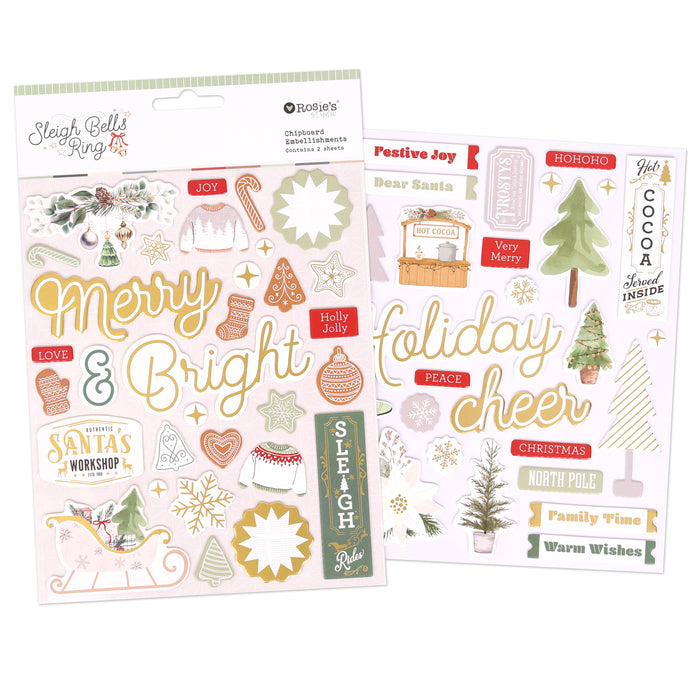 Rosie's Studio - Sleigh Bells Ring Chipboard Stickers 2 Sheets