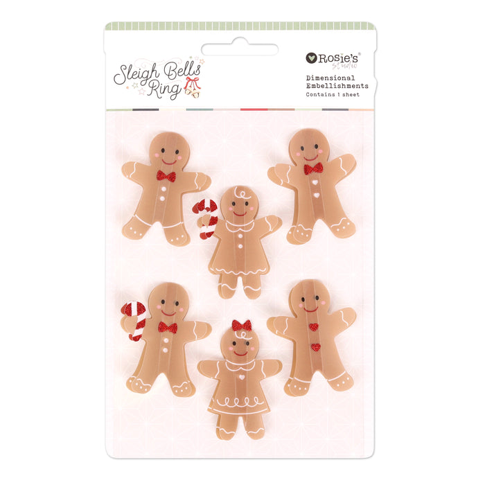 Rosie's Studio - Sleigh Bells Ring Dimensional Acetate Embellishments - Gingerbread