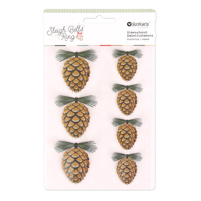 Rosie's Studio - Sleigh Bells Ring Dimensional Acetate Embellishments - Pinecones