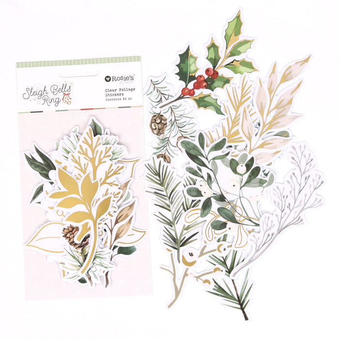 Rosie's Studio - Sleigh Bells Ring Clear Foliage Stickers 24 Piece