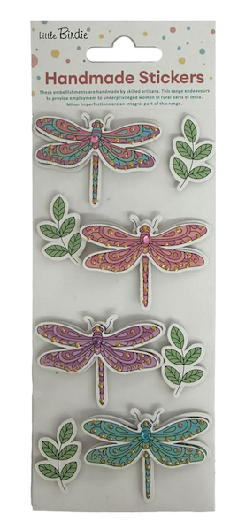 Little Birdie 3D Sticker Embellishment-Self-Adhesive Handmade Doodle Dagonfly 8pc