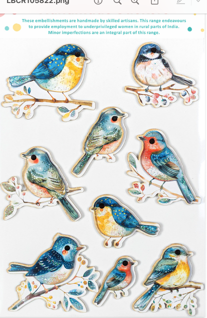 Little Birdie 3D Sticker Embellishment-Self-Adhesive  Handmade Songbird Melody 9pc