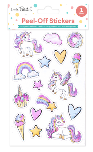 Little Birdie Peel off Sticker - Unicorn Magic, Approx 18.1 x 10.4cm, 1 Sheet