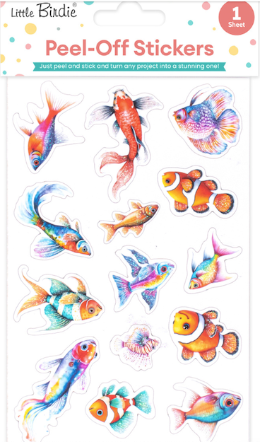 Little Birdie Peel off Sticker - Fab Fins, Approx 18.1 x 10.4cm, 1 Sheet