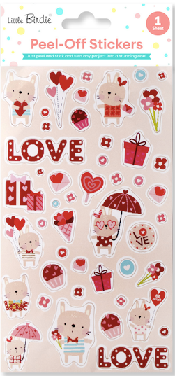 Little Birdie  -Self Adhesive - Peel off Stickers - Love Always, Approx 18 x 10.6cm, 1 sheet